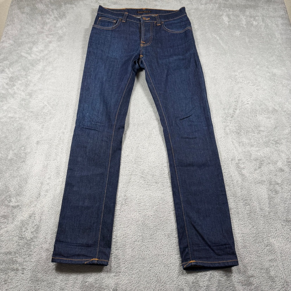 Nudie Jeans Grim Tim Mens 30x32 Dry Open Navy Slim Straight Organic Denim